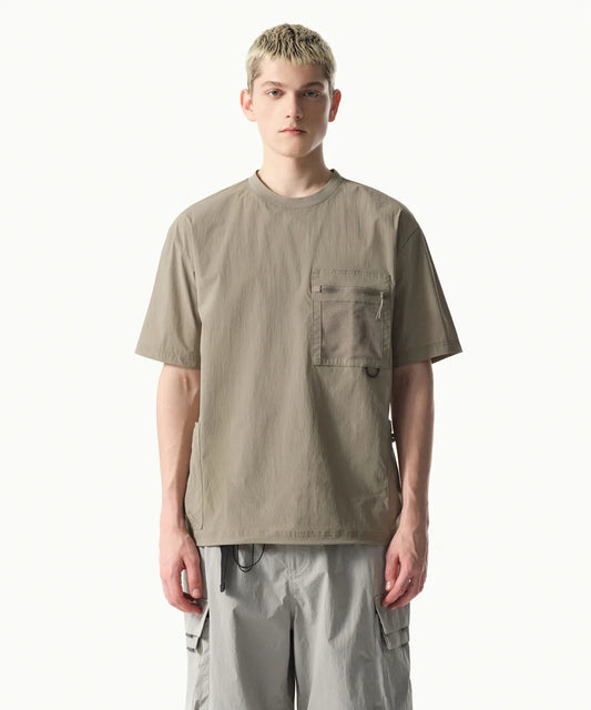 [City Leisure] Utility Mesh Pocket Woven T-shirt [Riff Beige]