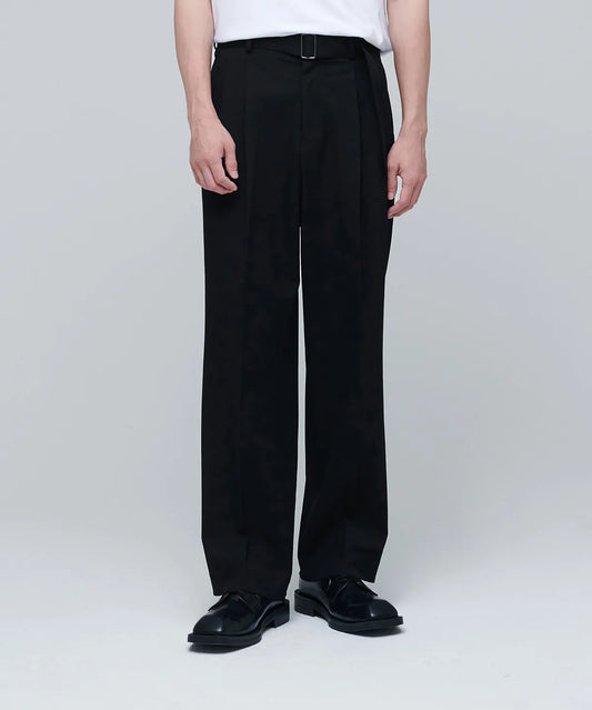 Real Wide Belted Slacks [Black]