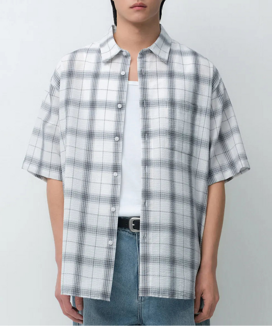 Relaxed Cold Shirt Ombre Checkered Short-sleeved Shirt [White&Black]