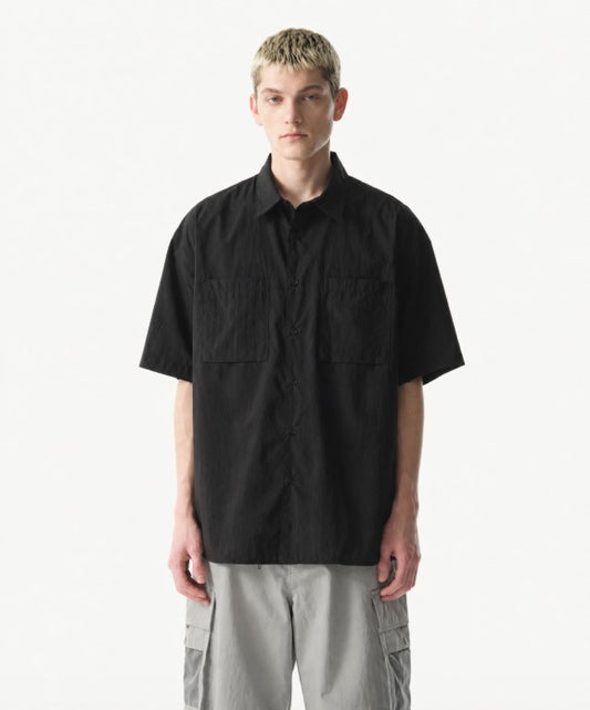 [City Leisure] Lightweight Nylon Oversized Short Sleeve Shirt [Black]