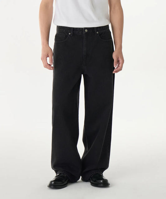 Big Wide Denim Pants [Washed Black]