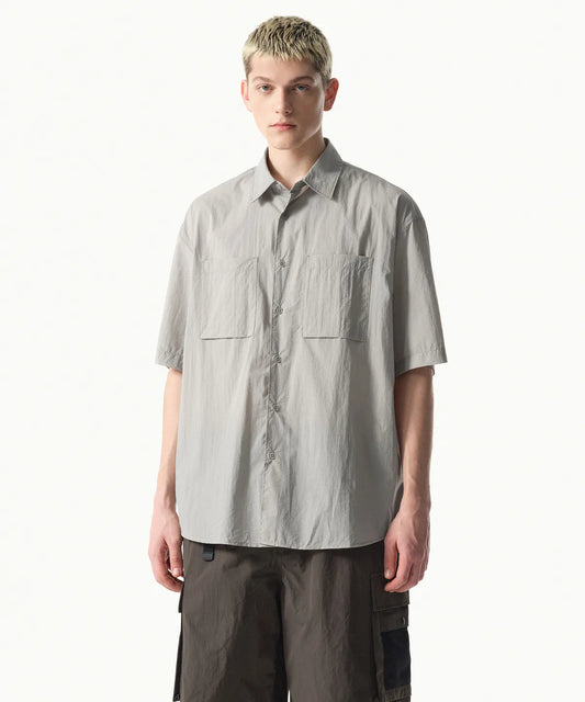 [City Leisure] Lightweight Nylon Oversized Short Sleeve Shirt [Light Gray]