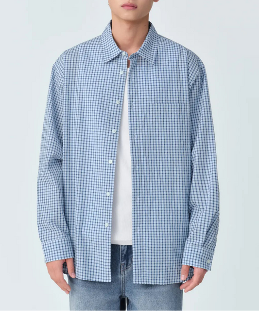 Relaxed Small Plaid Checkered Shirt [Sky Blue&Navy]