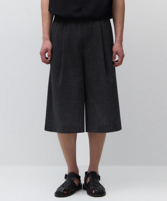 Crinkle Linen Like Banding Bermuda Pants [Charcoal Gray]