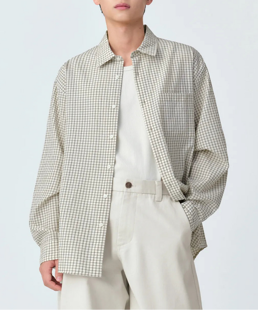 Relaxed Small Plaid Checkered Shirt [Light Beige&Gray]