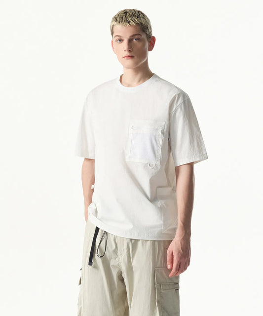 [City Leisure] Utility Mesh Pocket Woven T-shirt [White]