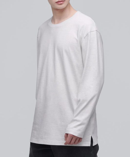 Layered Crew Neck Long-Sleeved T-shirt_General length [oatmeal]