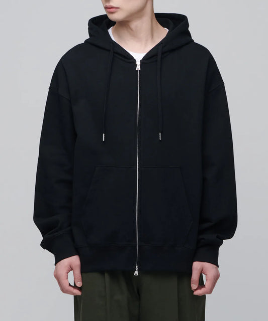 Extra Oversized Hooded Sweat Zip-Up [Black]