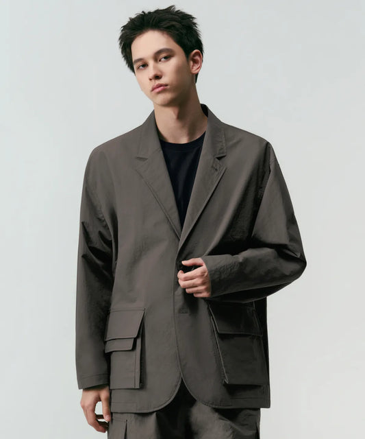 [City Leisure] Loose Fit Utility Blazer [Mud Gray]