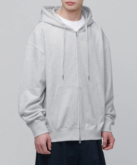Extra Oversized Hooded Sweat Zip-Up [Melange Light Gray]